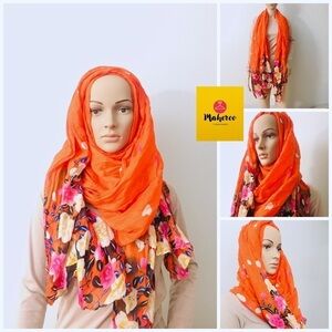 NWOT large hot coral printed hijab scarf wrap
